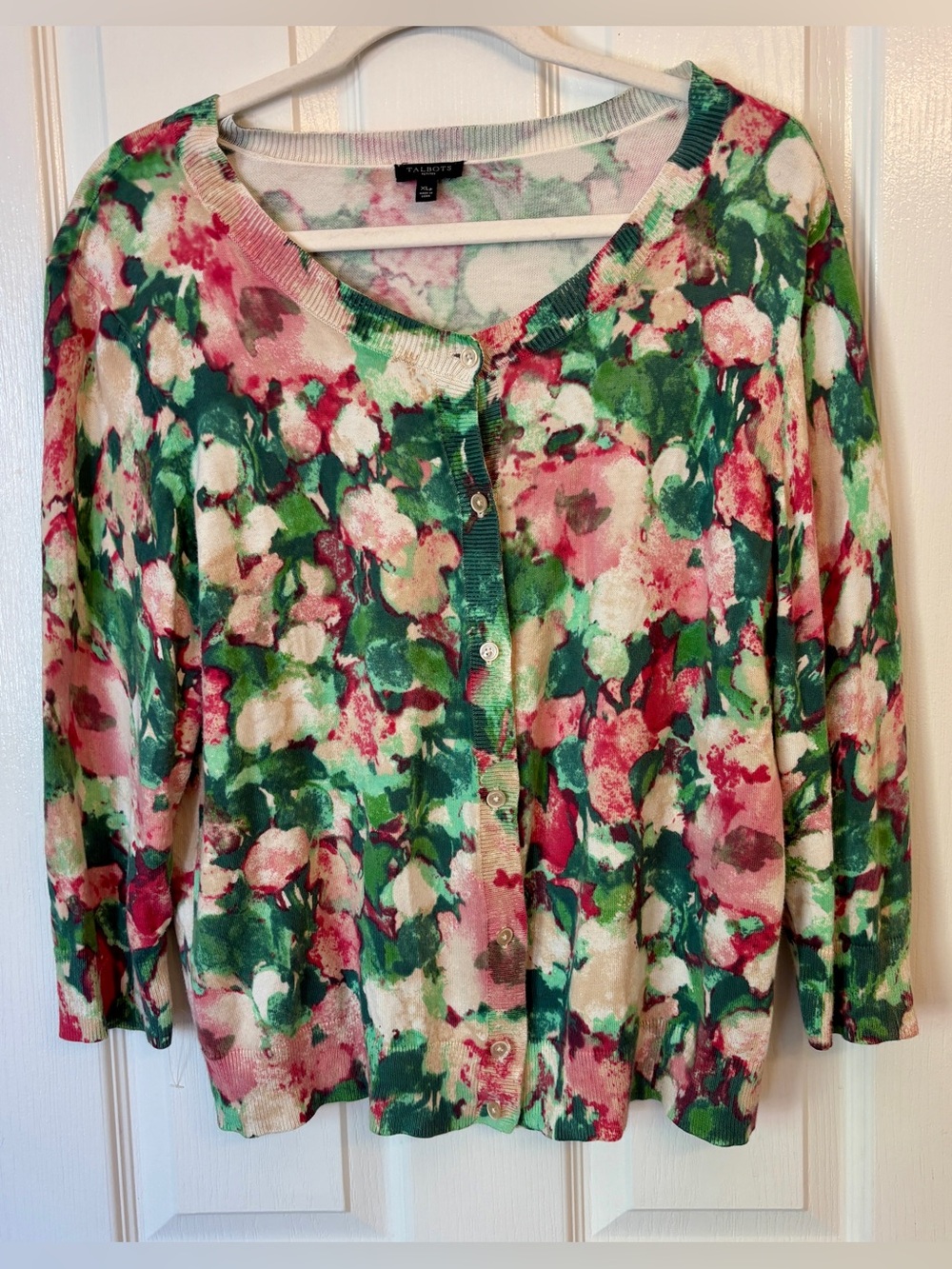 Talbots Floral Button-Front Cardigan in Pink, Green & Cream ~ Women’s XL Petite